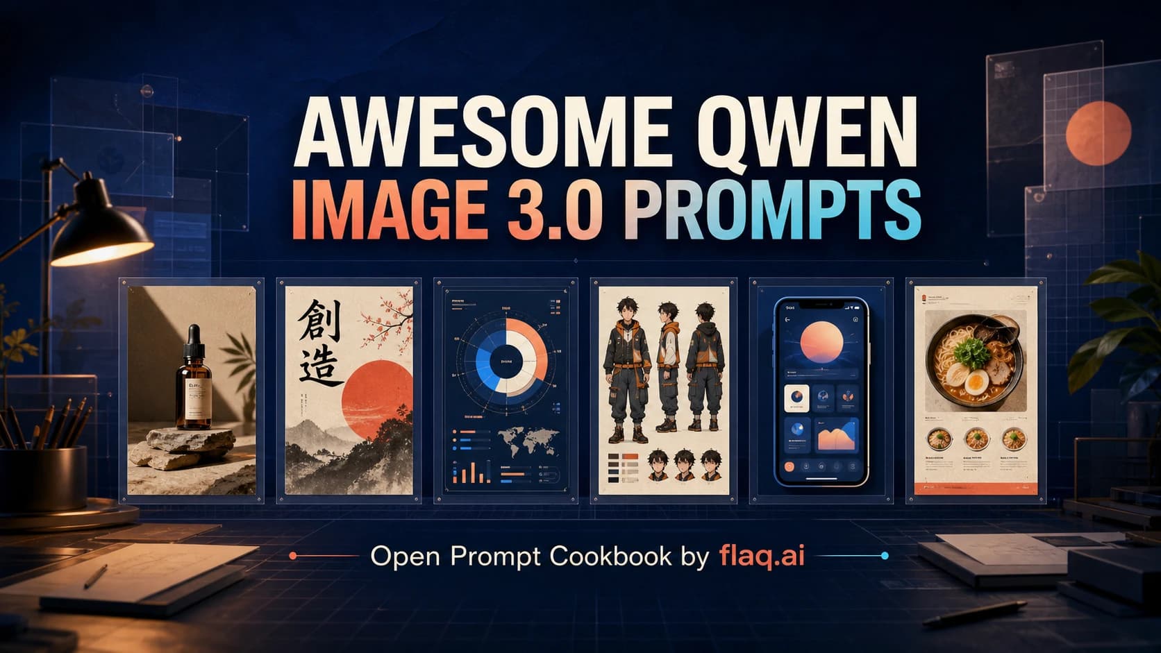 Raccolta di prompt Awesome Qwen Image 3.0 con esempi di prodotti, poster, infografiche, personaggi, UI e menu