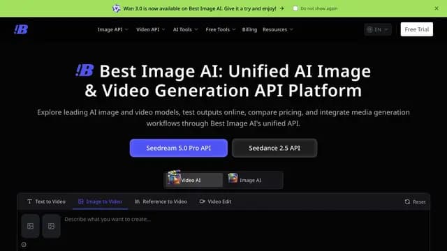 BestImage.ai: A media generation and API platform for comparing and using image and video creation models.