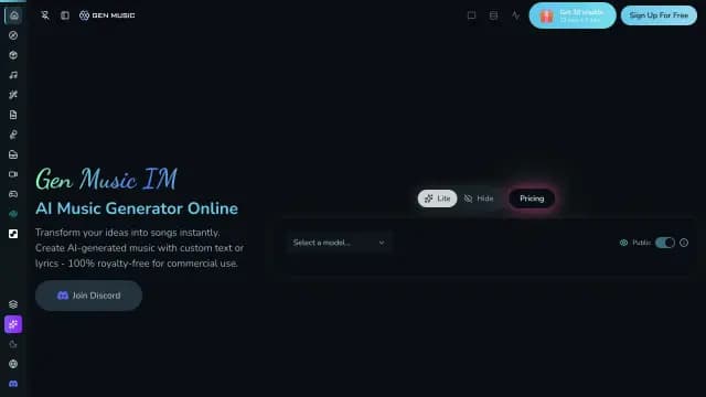 GenMusic: A full-song AI music studio with text and lyrics generation, audio extension, vocal tools, MIDI utilities and production helpers.