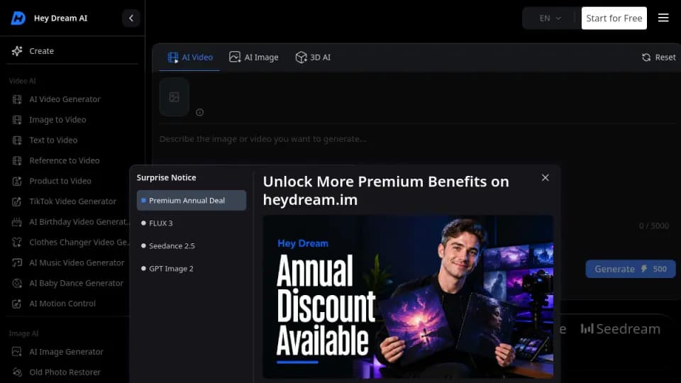 Hey Dream AI: A creative agent that brings image generation, editing, video, and 3D asset workflows together for concept development and reusable production assets.
